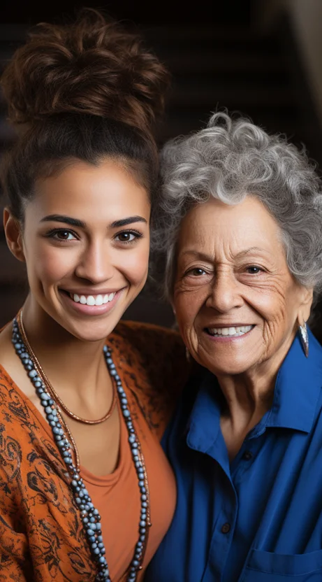 Caregiver providing nighttime assistance to a sleeping senior in a cozy bedroom.